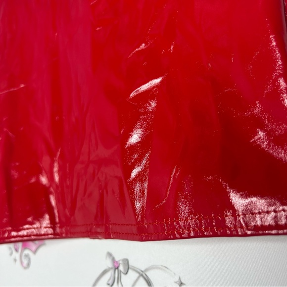 Boohoo skirt wet look faux leather red sexy fire engine red tight bodycon mini - Picture 4 of 8